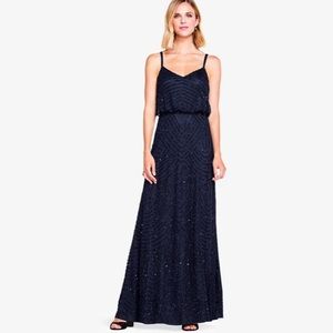 Adrianna  Papell Art Deco Beaded Blouson gown in Navy/black beading